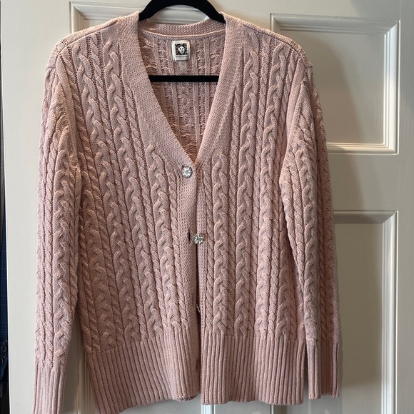 Pink Cable Knit Cardigan Sweater - Picture 1 of 1
